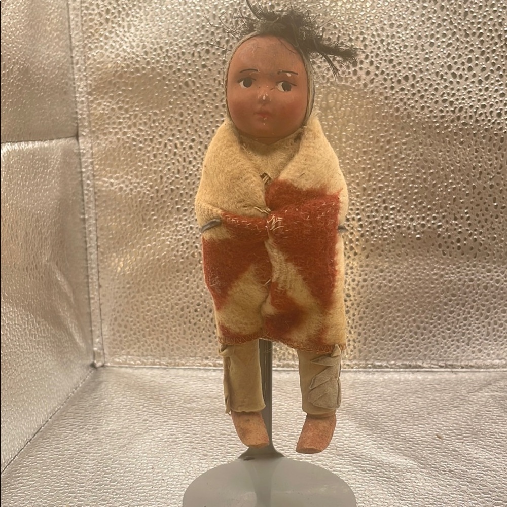 Vintage Skookum Native Doll with Red and Cream Blanket